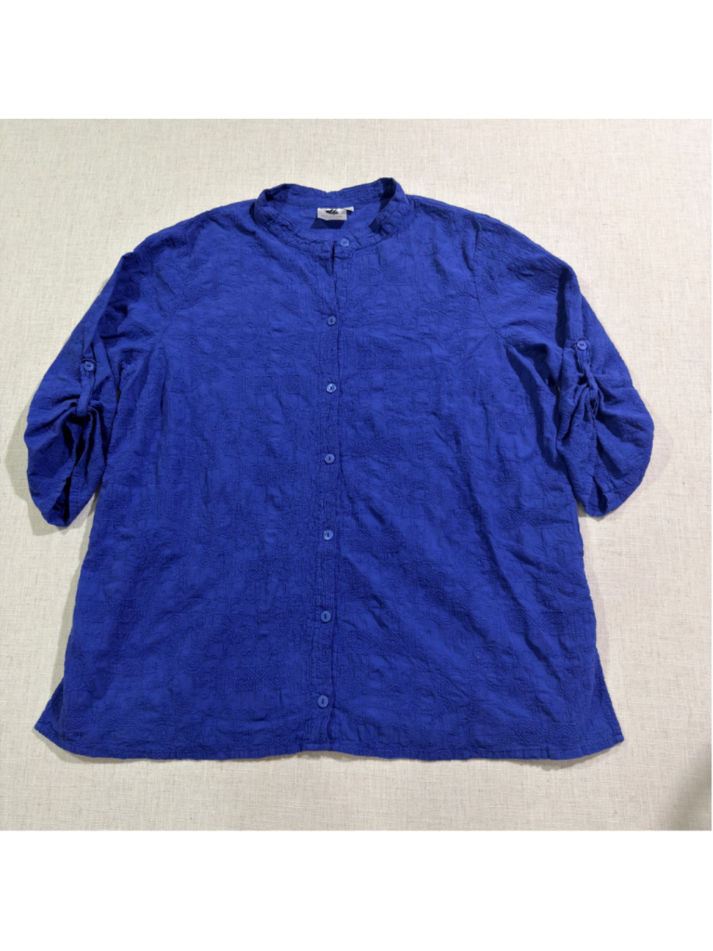 Brie Kriebel Textured Embroidered Button Down Tunic Cobalt Royal Blue XL #13
